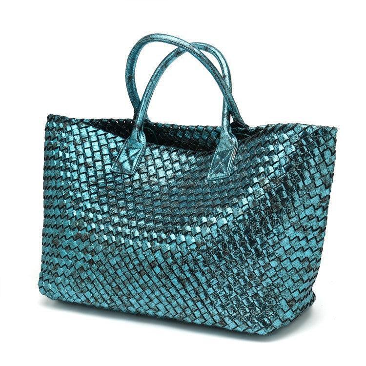 Chic Serpent Print Tote Bag - Luxurious Metallic & Vivid Hues Handwoven Vegan Leather Tote/Weekend Bag - Alexel Crafts
