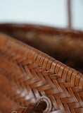 Hand-Woven Cowhide Leather Bucket Bag | Women's Braided Drawstring Basket Purse