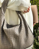 Lambskin Hobo Bag | Italian Leather Handbag | Large Handwoven Laptop Bag, Woven Dumpling Bag, Leather Tote Bag, Black, Blue Working Bag