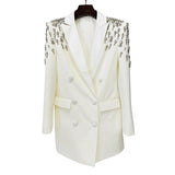 Elegant Handcrafted Diamond Beaded and Embellished Tailored Blazer Dress - Alexel Crafts