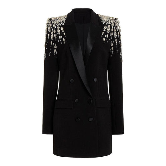 Elegant Handcrafted Diamond Beaded and Embellished Tailored Blazer Dress - Alexel Crafts