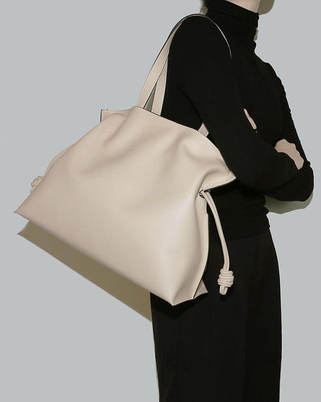 Elegant Oversized Cowhide Leather Tote Bag for Women with Drawstring Closure - Alexel Crafts