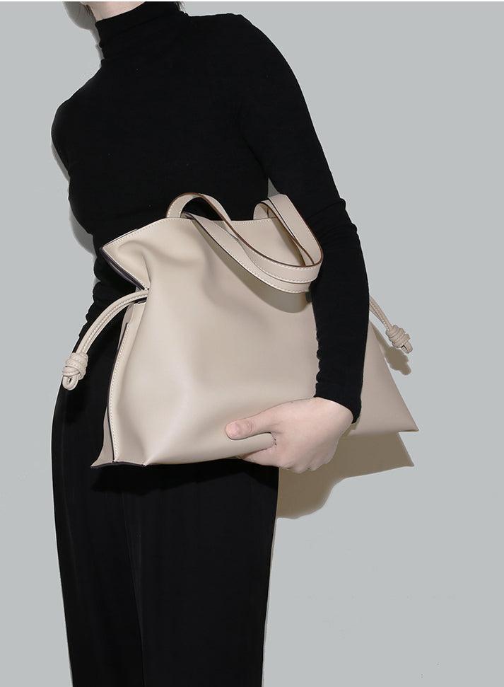 Elegant Oversized Cowhide Leather Tote Bag for Women with Drawstring Closure - Alexel Crafts