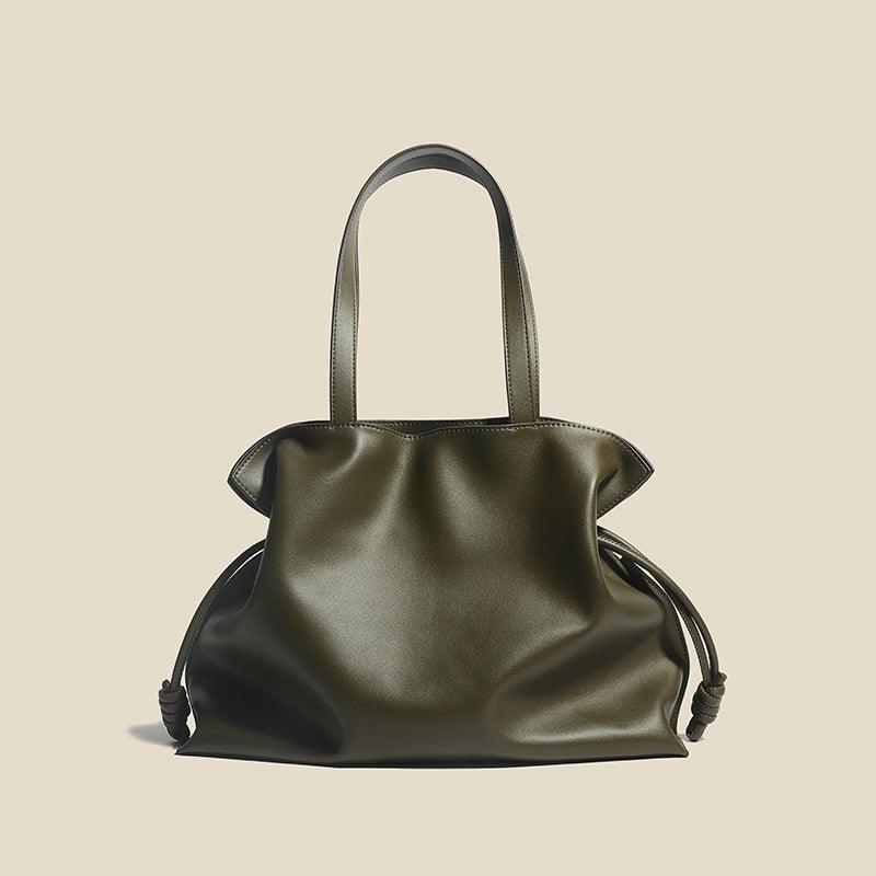 Elegant Oversized Cowhide Leather Tote Bag for Women with Drawstring Closure - Alexel Crafts