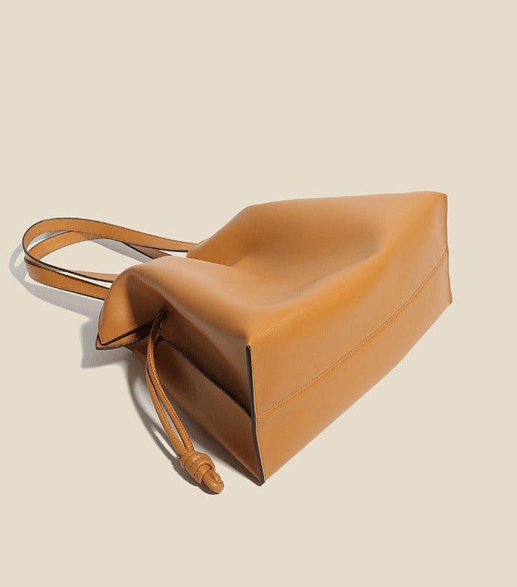 Elegant Oversized Cowhide Leather Tote Bag for Women with Drawstring Closure - Alexel Crafts