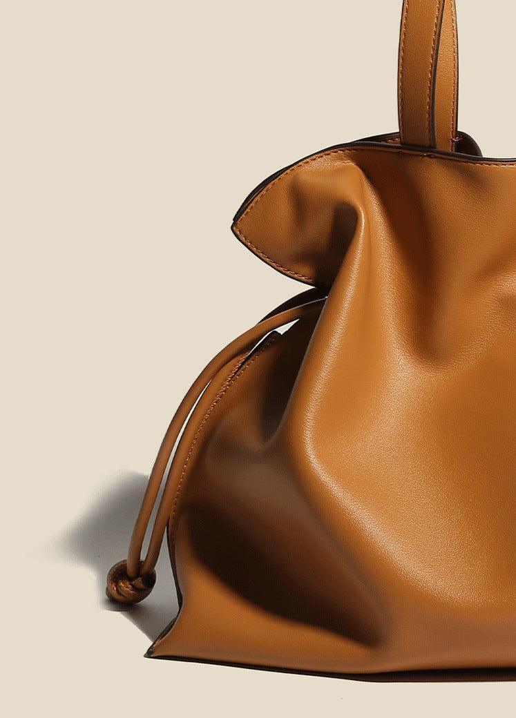 Elegant Oversized Cowhide Leather Tote Bag for Women with Drawstring Closure - Alexel Crafts