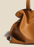 Elegant Oversized Cowhide Leather Tote Bag for Women with Drawstring Closure - Alexel Crafts