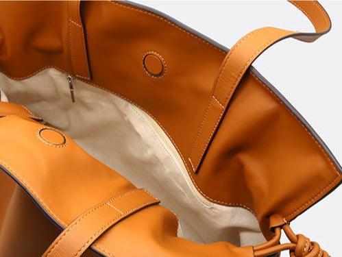 Elegant Oversized Cowhide Leather Tote Bag for Women with Drawstring Closure - Alexel Crafts