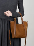 Elegant Suede Leather Tote Bag with Adjustable Strap | Shoulder Bag for Women - Alexel Crafts