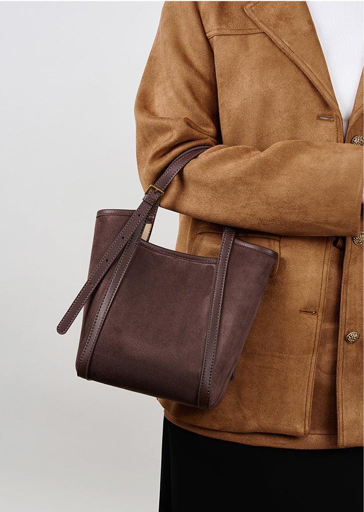 Elegant Suede Leather Tote Bag with Adjustable Strap | Shoulder Bag for Women - Alexel Crafts