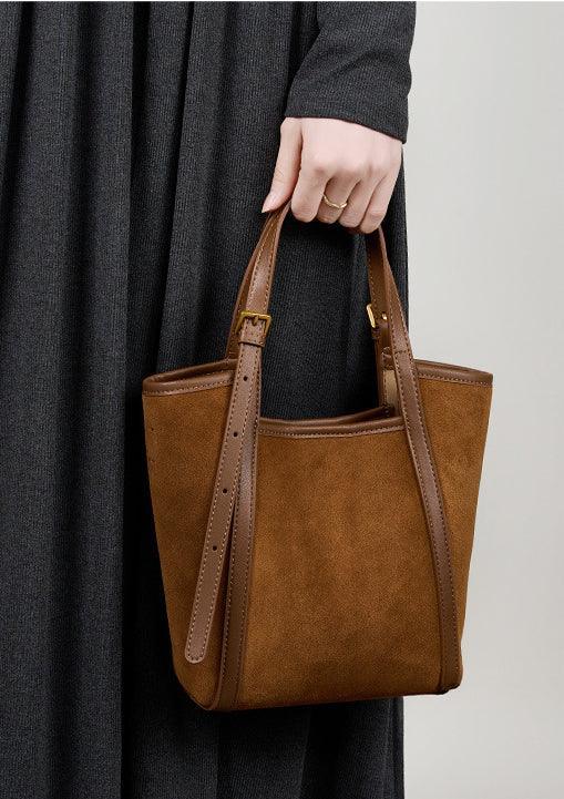 Elegant Suede Leather Tote Bag with Adjustable Strap | Shoulder Bag for Women - Alexel Crafts