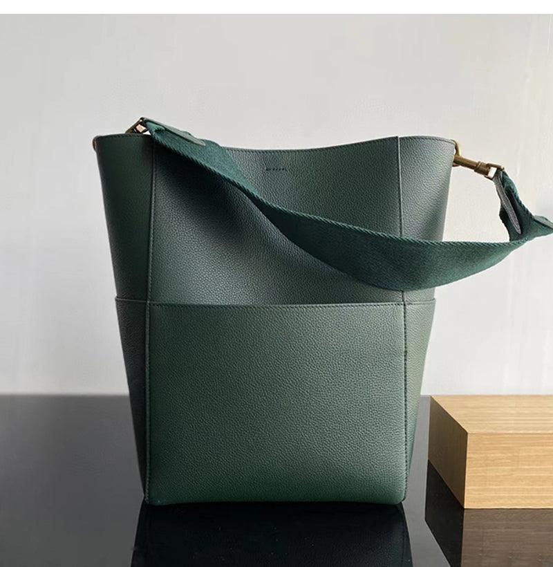 Extra Large Genuine Leather Bucket Bag, Minimalist Classic Leather Tote Bag, Fashion Designer Shoulder Bag Wide Strap, Gift For Her - Alexel Crafts