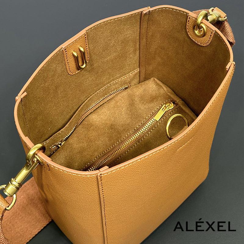 Extra Large Genuine Leather Bucket Bag, Minimalist Classic Leather Tote Bag, Fashion Designer Shoulder Bag Wide Strap, Gift For Her - Alexel Crafts