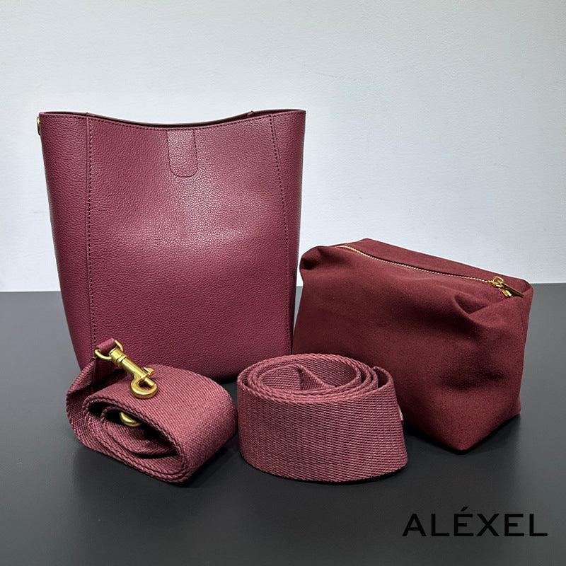 Extra Large Genuine Leather Bucket Bag, Minimalist Classic Leather Tote Bag, Fashion Designer Shoulder Bag Wide Strap, Gift For Her - Alexel Crafts
