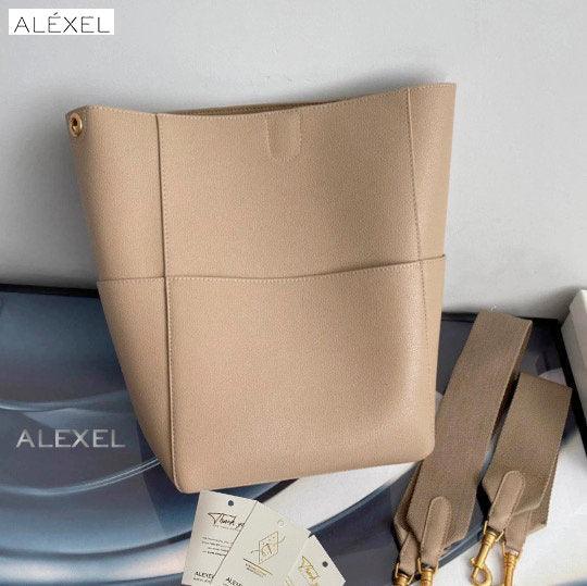 Extra Large Genuine Leather Bucket Bag, Minimalist Classic Leather Tote Bag, Fashion Designer Shoulder Bag Wide Strap, Gift For Her - Alexel Crafts