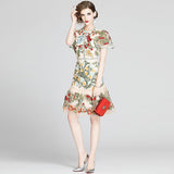 Fashion Runway Handcrafted Summer Dress Women's Flare Sleeve Floral Embroidery Elegant Mesh Hollow Out Mini Dresses - Alexel Crafts