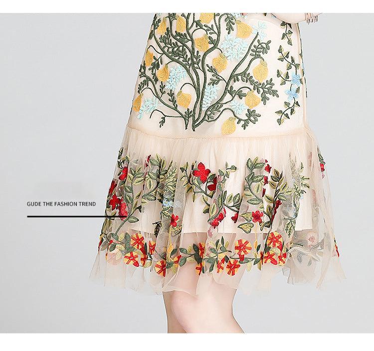 Fashion Runway Handcrafted Summer Dress Women's Flare Sleeve Floral Embroidery Elegant Mesh Hollow Out Mini Dresses - Alexel Crafts