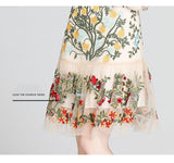 Fashion Runway Handcrafted Summer Dress Women's Flare Sleeve Floral Embroidery Elegant Mesh Hollow Out Mini Dresses - Alexel Crafts