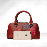 Floral Elegance Cowhide Leather Shoulder Bag | Handcrafted Embossed Banquet Bag - Alexel Crafts