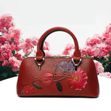 Floral Elegance Cowhide Leather Shoulder Bag | Handcrafted Embossed Banquet Bag - Alexel Crafts