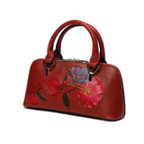 Floral Elegance Cowhide Leather Shoulder Bag | Handcrafted Embossed Banquet Bag - Alexel Crafts