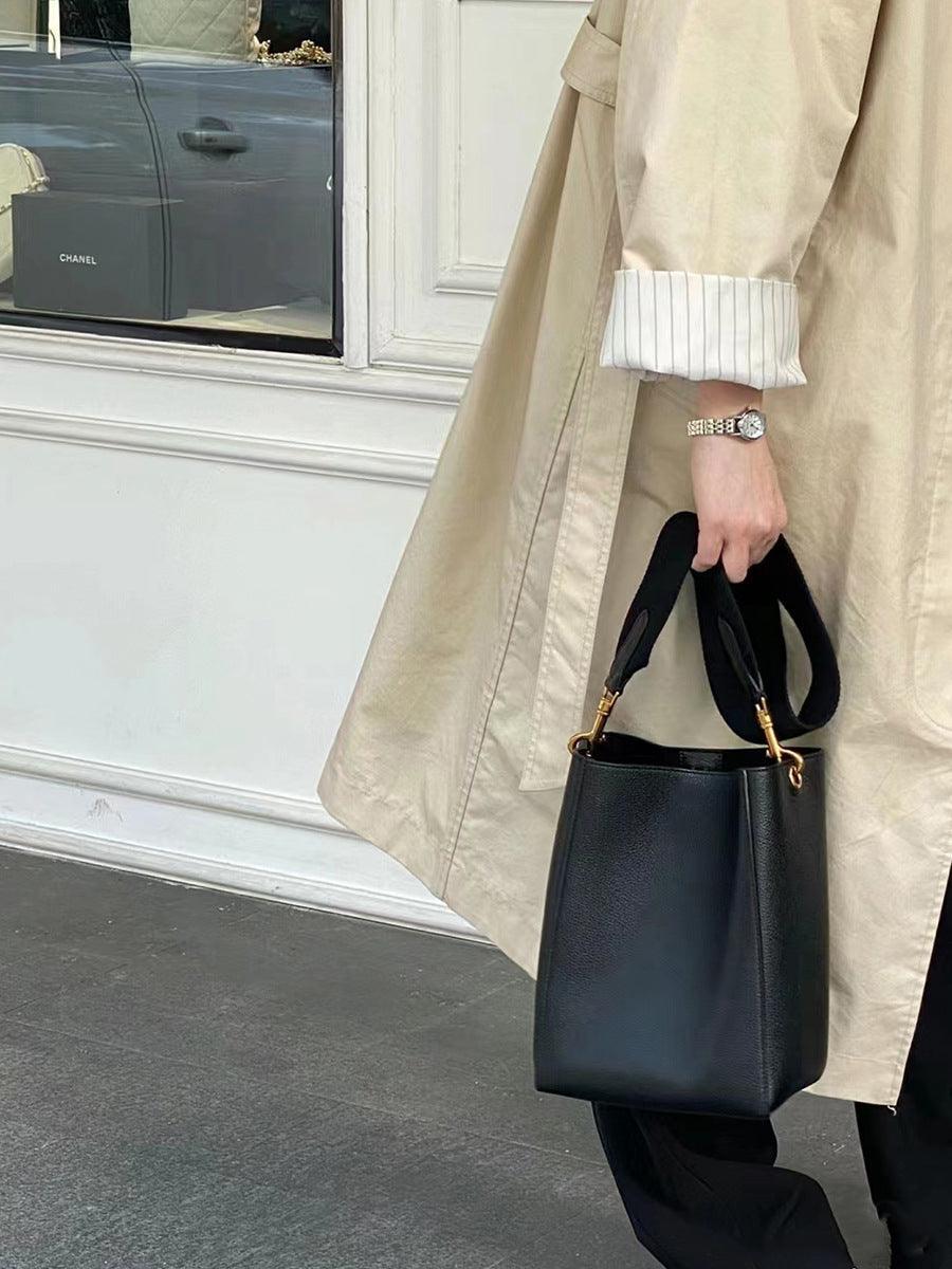 Genuine Leather Bucket Bag, Minimalist Classic Leather Tote Bag, Fashion Designer Shoulder Bag Wide Strap Tan, Green, Blue, Gift For Her - Alexel Crafts