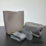 Genuine Leather Bucket Bag, Minimalist Classic Leather Tote Bag, Fashion Designer Shoulder Bag Wide Strap Tan, Green, Blue, Gift For Her - Alexel Crafts