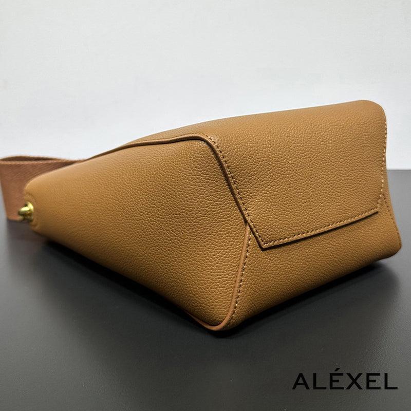 Genuine Leather Bucket Bag, Minimalist Classic Leather Tote Bag, Fashion Designer Shoulder Bag Wide Strap Tan, Green, Blue, Gift For Her - Alexel Crafts