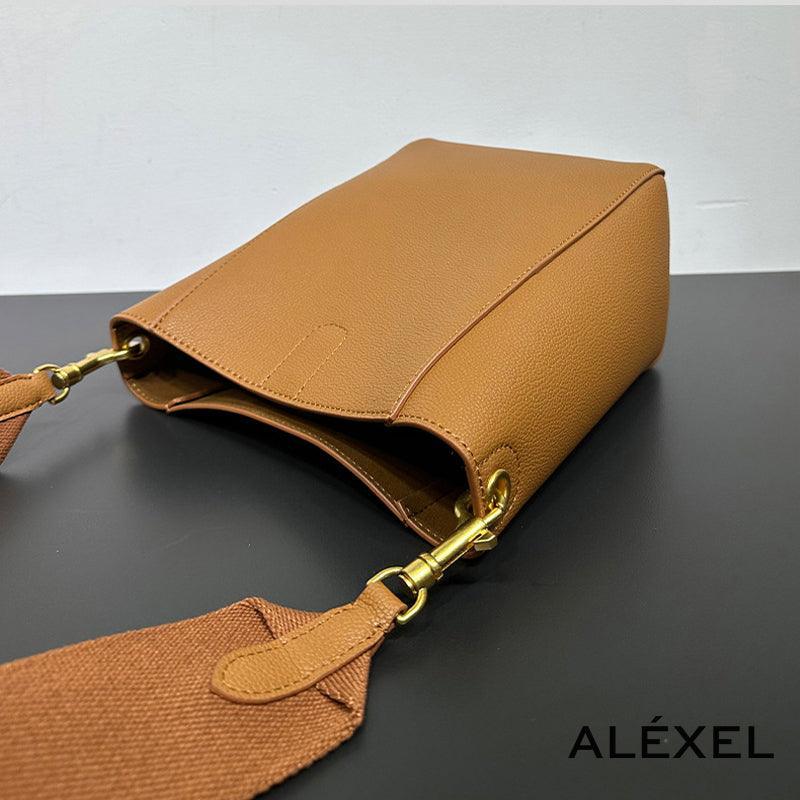 Genuine Leather Bucket Bag, Minimalist Classic Leather Tote Bag, Fashion Designer Shoulder Bag Wide Strap Tan, Green, Blue, Gift For Her - Alexel Crafts