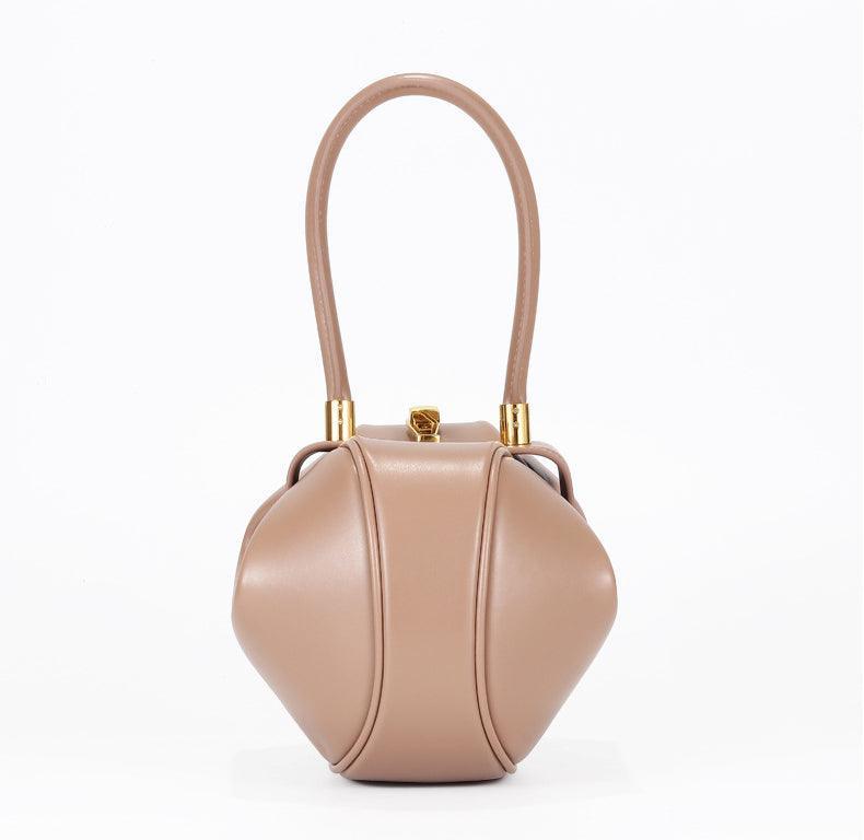 Genuine Leather Designer Round Handbag, Fashion Dumpling Pouch, Lady Elegant Lock Leather Bag, Leather Doctor Bag, Christmas Gift For Her - Alexel Crafts