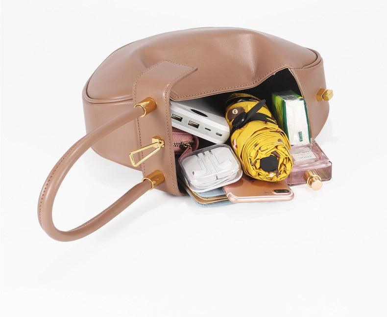 Genuine Leather Designer Round Handbag, Fashion Dumpling Pouch, Lady Elegant Lock Leather Bag, Leather Doctor Bag, Christmas Gift For Her - Alexel Crafts