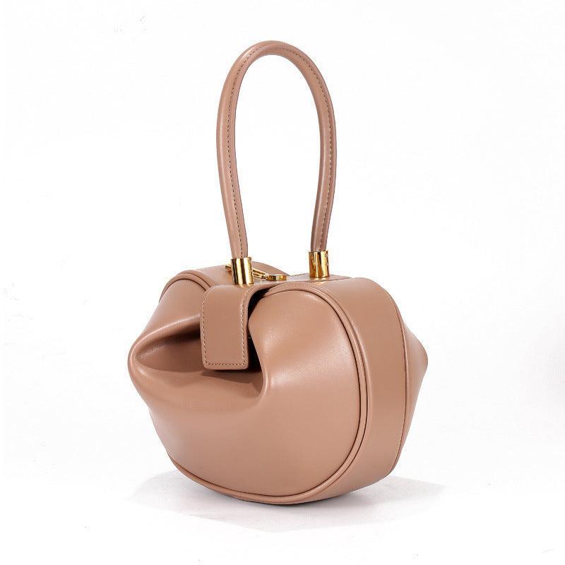 Genuine Leather Designer Round Handbag, Fashion Dumpling Pouch, Lady Elegant Lock Leather Bag, Leather Doctor Bag, Christmas Gift For Her - Alexel Crafts