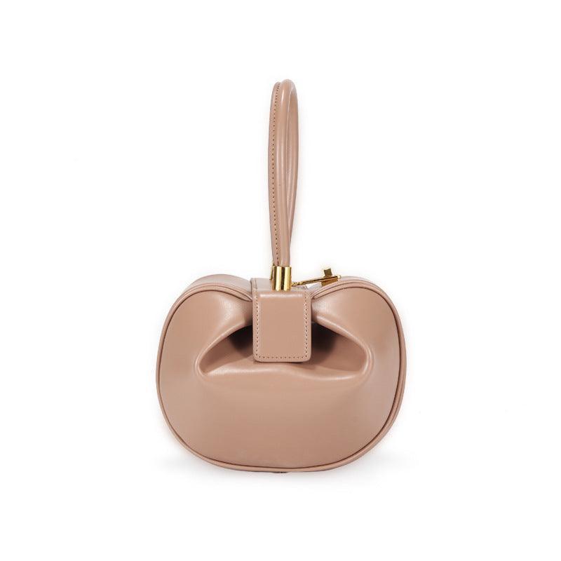 Genuine Leather Designer Round Handbag, Fashion Dumpling Pouch, Lady Elegant Lock Leather Bag, Leather Doctor Bag, Christmas Gift For Her - Alexel Crafts