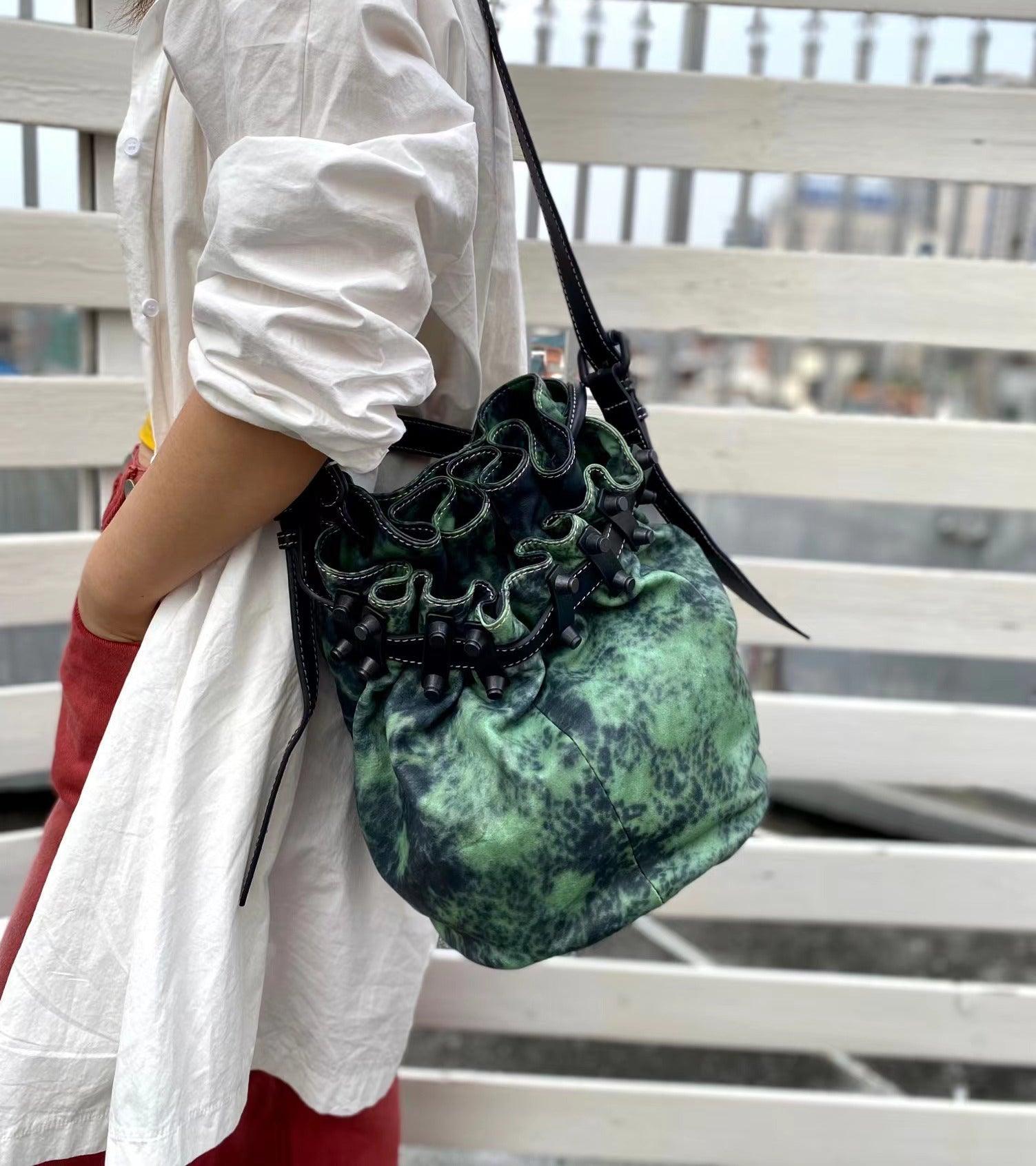 Handcrafted Bohemian Vintage Italian Leather Drawstring Bucket Shoulder Bag | A Perfect Gift for Her - Alexel Crafts