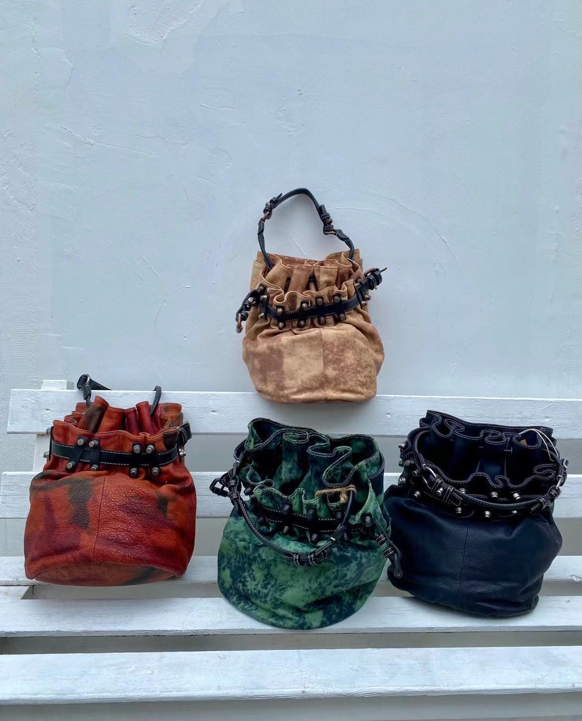 Handcrafted Bohemian Vintage Italian Leather Drawstring Bucket Shoulder Bag | A Perfect Gift for Her - Alexel Crafts