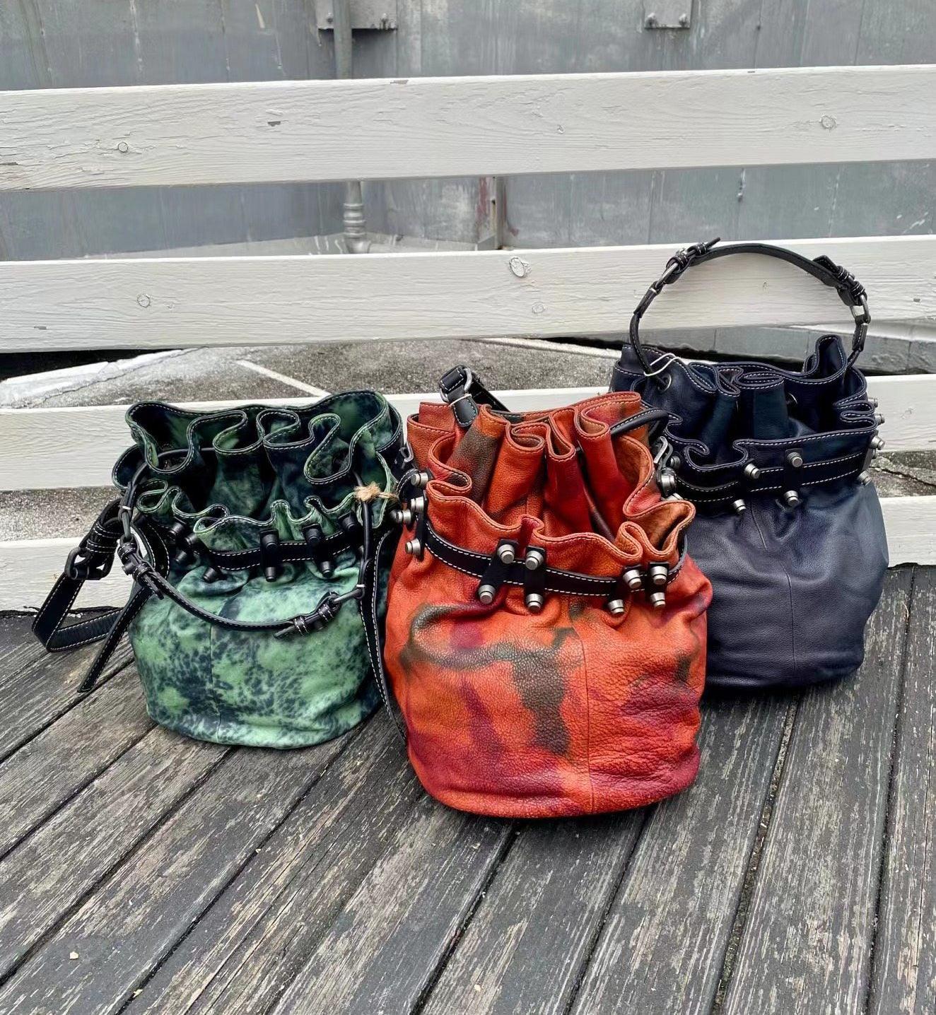 Handcrafted Bohemian Vintage Italian Leather Drawstring Bucket Shoulder Bag | A Perfect Gift for Her - Alexel Crafts