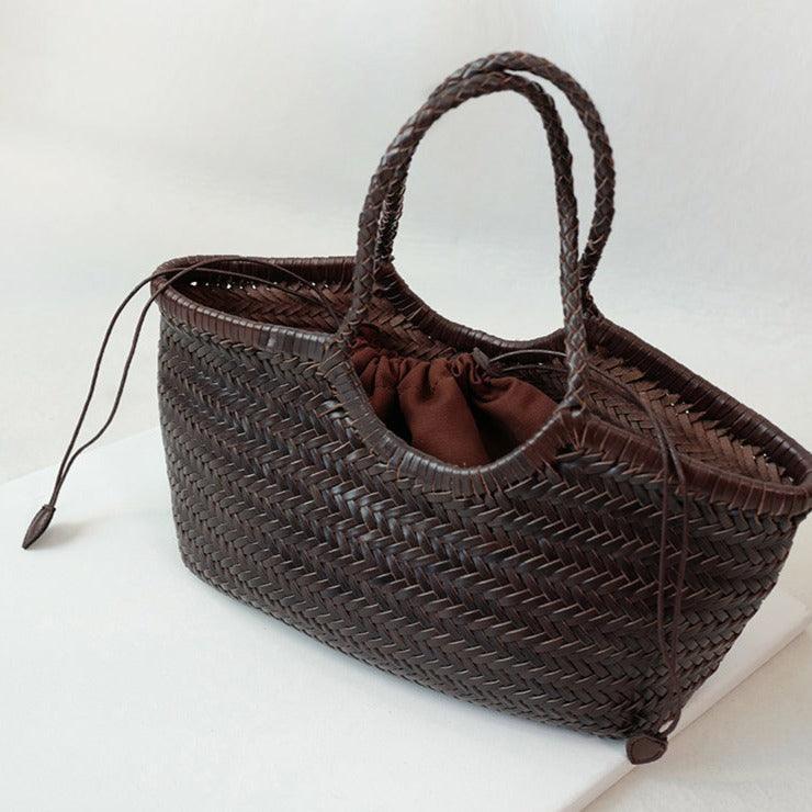 Handcrafted Woven Leather Tote Bag, Full Grain Leather Hand Woven Triple Jump Bamboo Style Ladies HOBO Bag, Summer Holiday Bag - Alexel Crafts