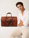 Handmade Full Grain Leather Duffle Bag – Vegetable-Tanned Cowhide Holdall | Brass Hardware, YKK Zippers & Padded Shoulder Strap