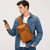 Men's Crazy Horse Leather Vintage Sling Bag — Handmade 3-Way Carry Chest / Shoulder / Backpack