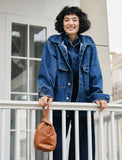Vintage Leather Knot-Handle Bucket Bag | Handmade Soft Cowhide Mini Handbag