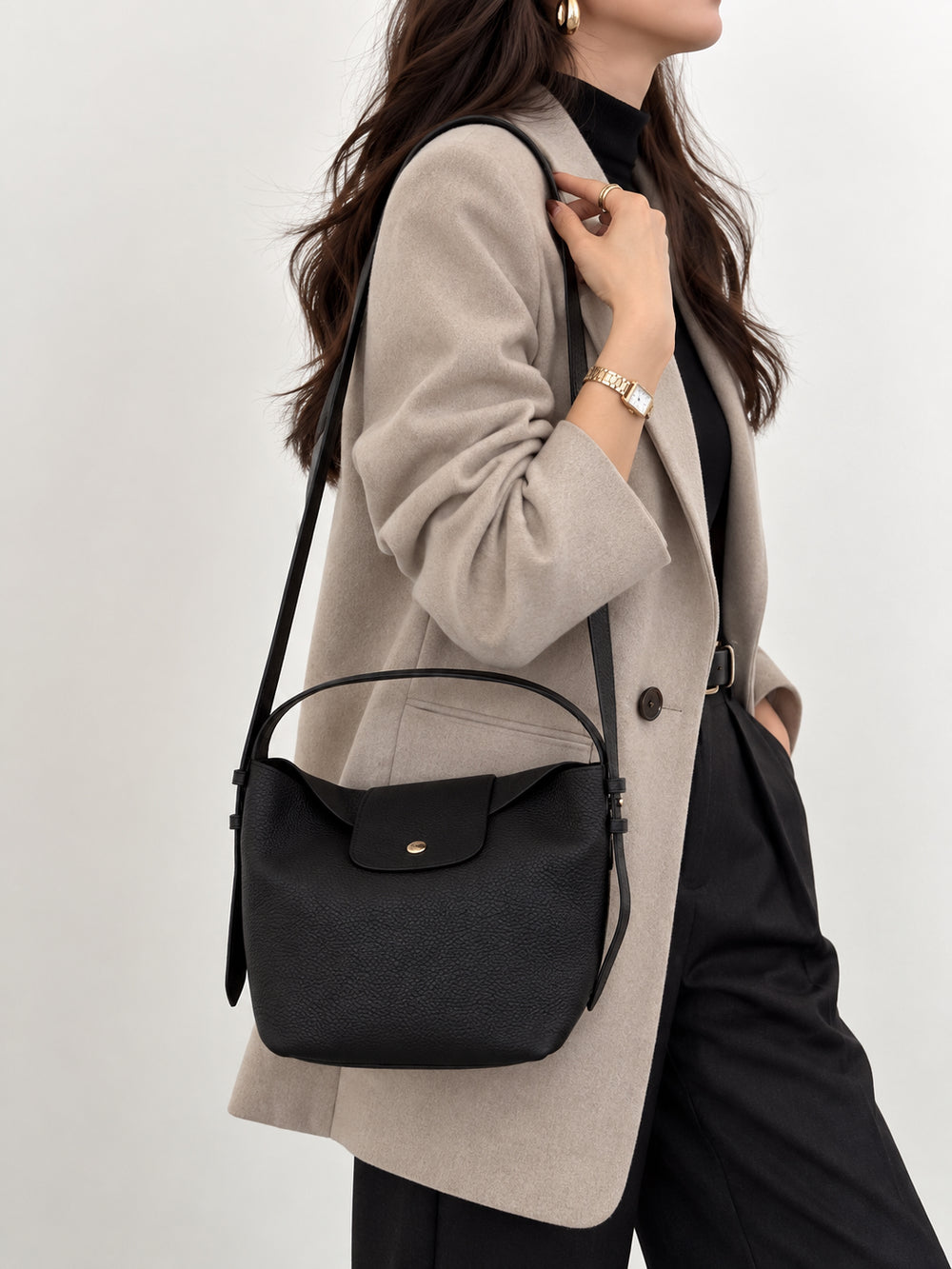 Handcrafted Top Grain Cowhide Leather Slouchy Bucket Bag | Women's Shoulder & Top-Handle Purse