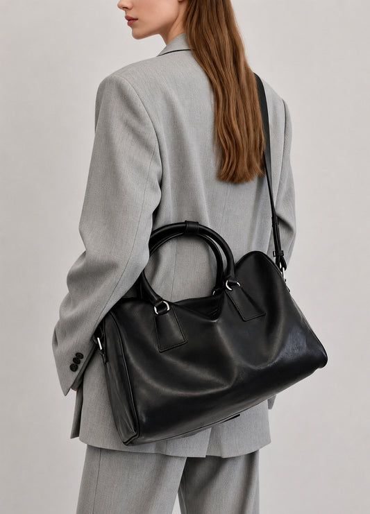 Women's Vegetable-Tanned Cowhide Leather Boston Bag | Vintage Pillow Tote | Top Handle Shoulder Crossbody Handbag in Two Sizes