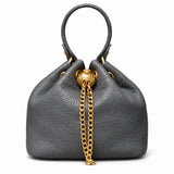 Handcrafted Top Grain Cowhide Leather Mini Bucket Bag | Women's Drawstring Chain Crossbody Purse