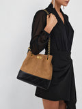 Quilted Lambskin and Suede Leather Chain Tote Bag | Women's Vintage Two-Tone Shoulder & Crossbody Bag
