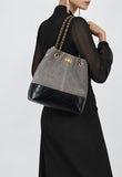 Quilted Lambskin and Suede Leather Chain Tote Bag | Women's Vintage Two-Tone Shoulder & Crossbody Bag