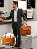 Men's Full Grain Leather Briefcase | Handmade Vintage Vegetable-Tanned Business Laptop Bag with trolley sleeve