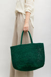 Natural raffia straw tote bag main image – large handwoven women's vacation beach bag with scarf