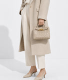 Small Lambskin Leather Knotted Intrecciato Shoulder Bag | Woven Handbag With Metal Buckle, Daily Fashion Designer Bag, Woven Shoulder Purse