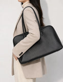 Luxury Togo Genuine Leather Boston Tote Bag for Women, Designer-Inspired Bowling Style, Large Laptop Commuter Bag