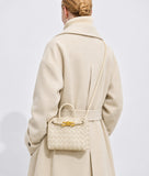 Small Lambskin Leather Knotted Intrecciato Shoulder Bag | Woven Handbag With Metal Buckle, Daily Fashion Designer Bag, Woven Shoulder Purse